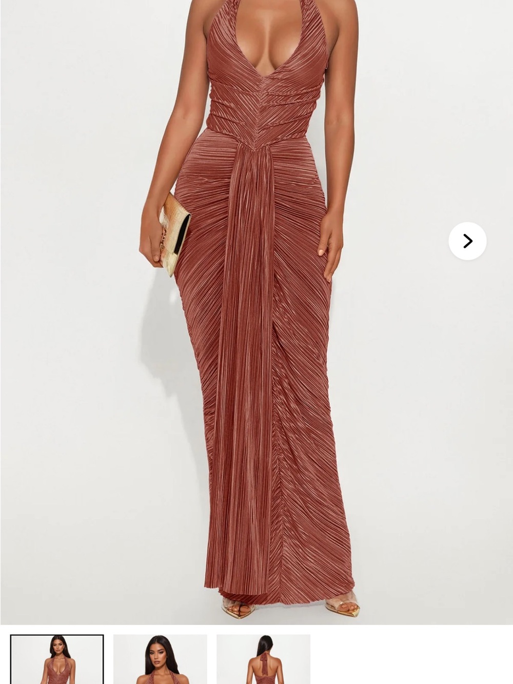 Fashion Nova Rust Halter Pleated Maxi Dress